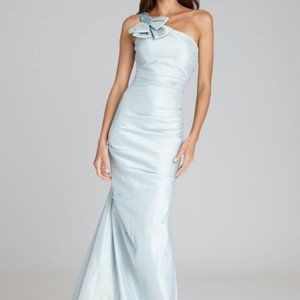 One shoulder stretch metallic gown with rhinestone